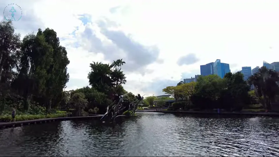 Iconic wide view of Supertree Grove with skywalk and Marina Bay Sands behind